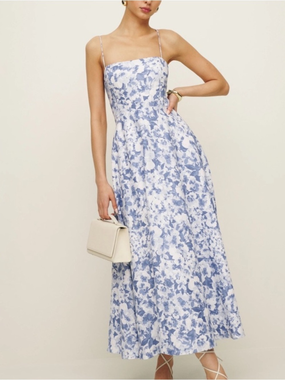 Reformation Monette Linen Dress in Larkspur color